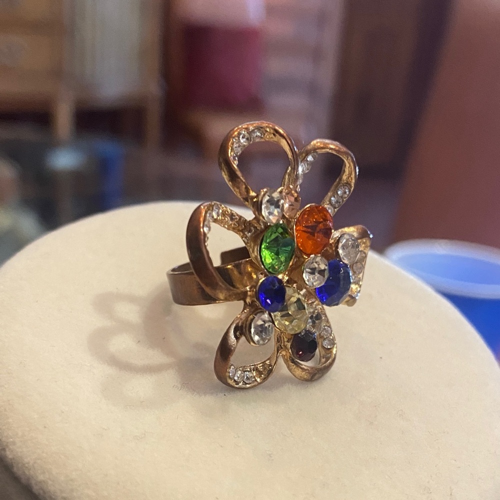 Multicolor Rhinestone Flower Ring - image 2